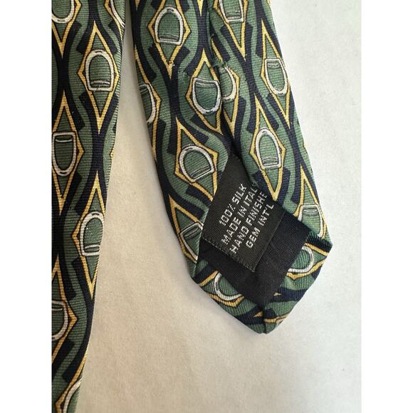 Paolo by Paolo Gucci Men's Neck Tie Green/Gold Geometric Italy 100% Silk Preppy - Picture 6 of 15